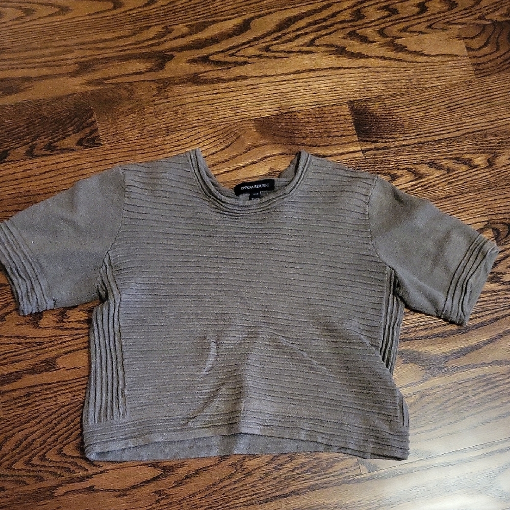 Banana Republic Ribbed Short Sleeve Knit Top - Taupe Brown
